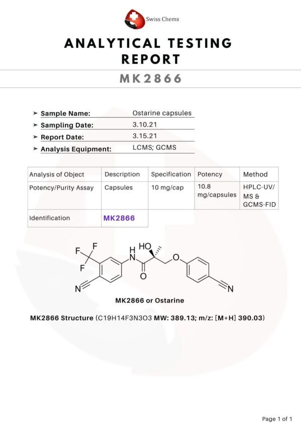 Ostarine (MK-2866), (10mg/capsule), 60 Capsules
